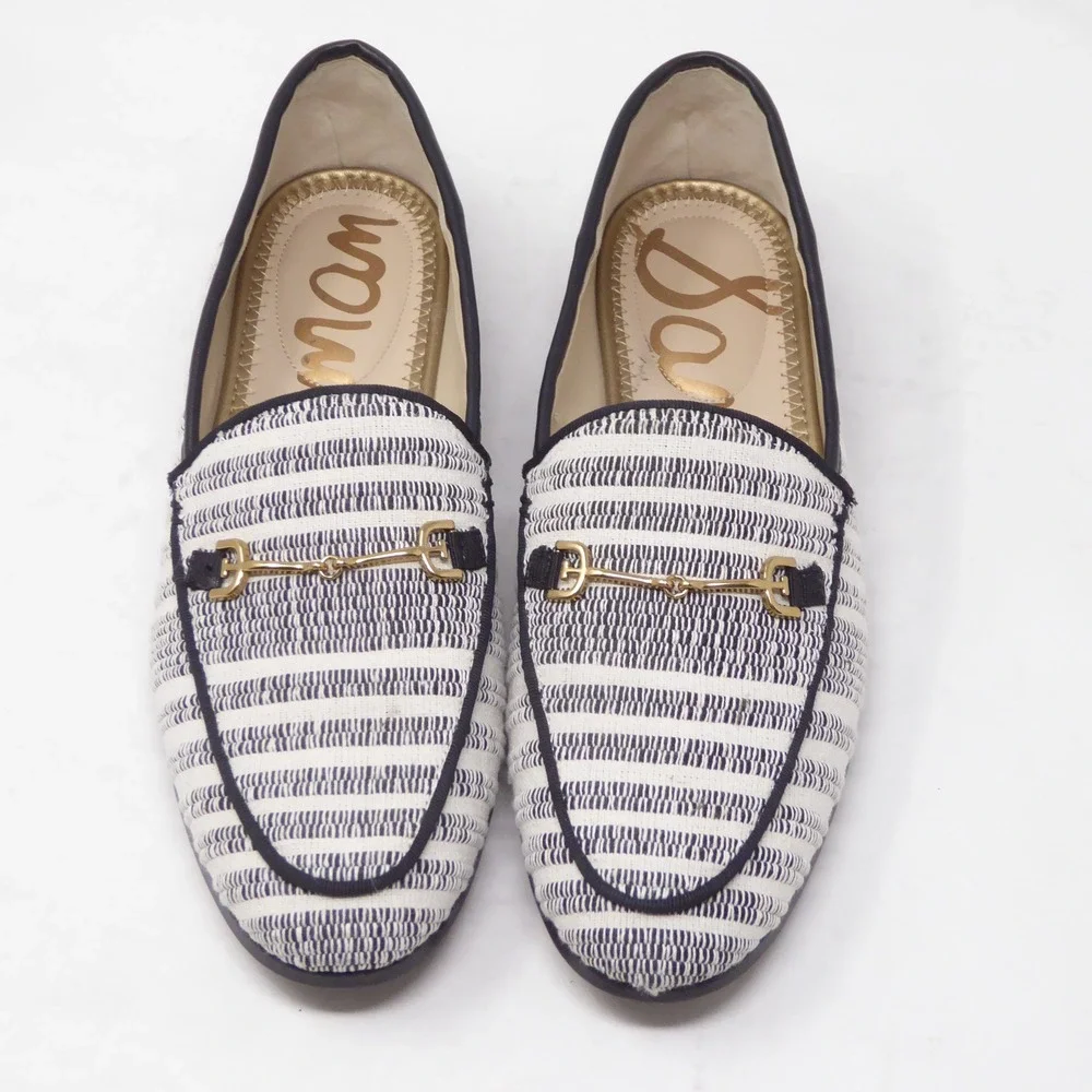 Sam Edelman Womens Loraine Loafers Navy White Striped Bit Detail 7.5